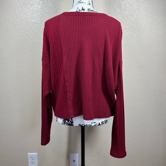 Wild fable Berry Red waffle knit crop longs leeve pullover tee size XXL college - Picture 2 of 14